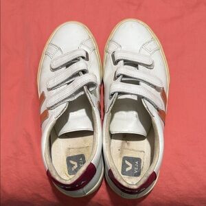 Veja Kids White Sneakers with Red and Tan Accents
